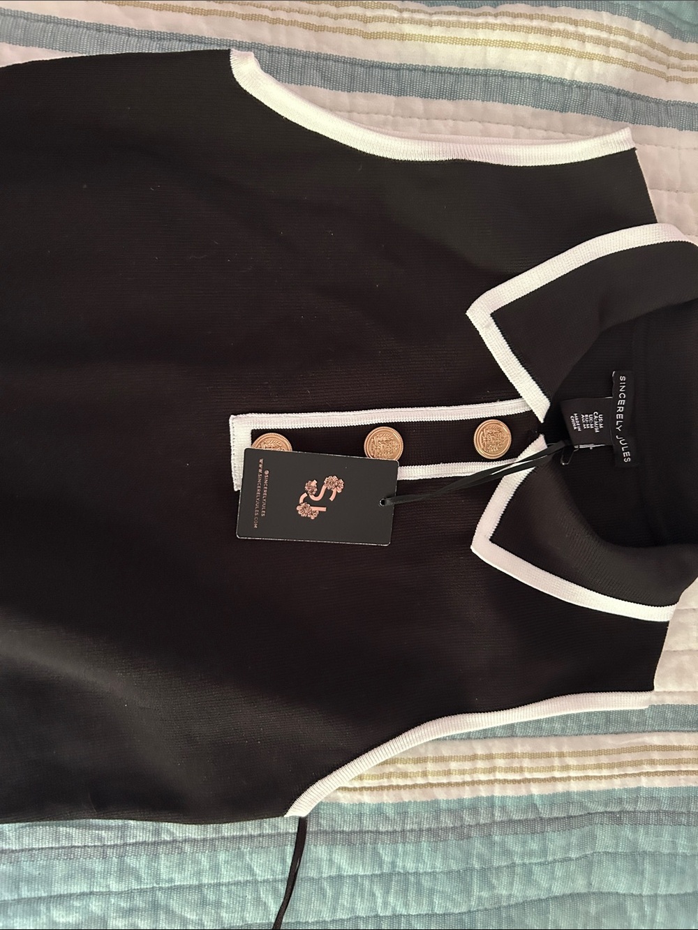 Sincerly Jules Black Tank Polo with White Trim NWT - Picture 3 of 3